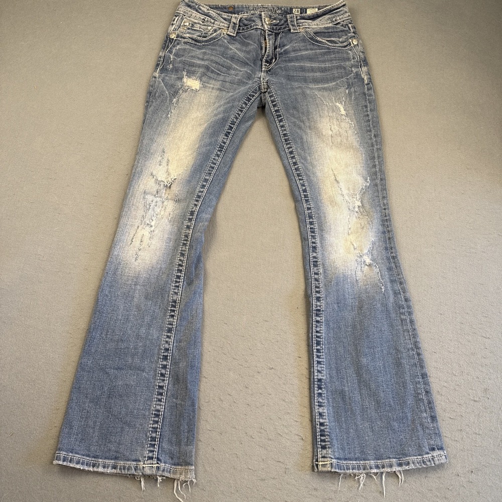 Miss Me Jeans Women's 2830Boot FACTORY DISTRESS RHINESTONE Thick Stitch VTG Y2K - Picture 3 of 9